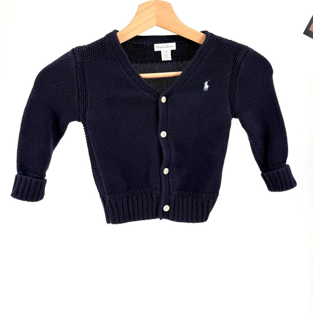 Ralph Lauren Navy Blue Baby Knit 100% Cotton Cardigan Sweater